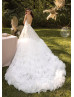 Beaded Ivory Lace Tulle Ruffled Luxurious Wedding Dress
